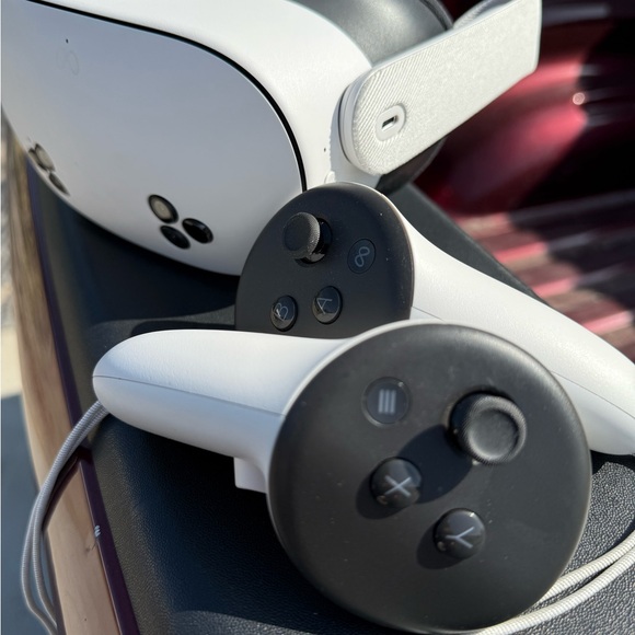 White and Black Meta Quest 3S VR Headset with Controllers